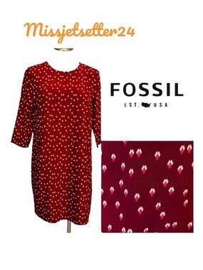 Fossil Maroon Silk Diamond Patterned Shift Dress